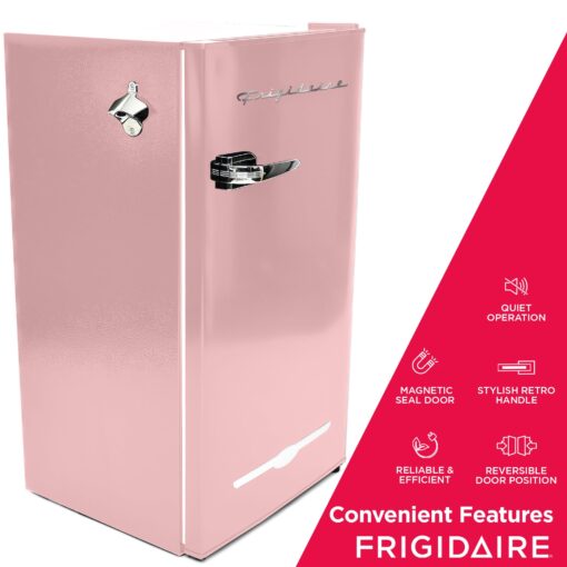 Frigidaire EFR376 Retro Bar Fridge Refrigerator with Side Bottle Opener, 3.2 cu. Ft, Pink/Coral - Image 6