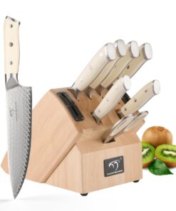 NANFANG BROTHERS Damascus Knife Sets, 10 Pieces for Kitchen with Block, Kitchen Knife Set with Block, ABS Ergonomic Handle for Chef Knife Set and Kitchen Shear