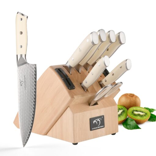 NANFANG BROTHERS Damascus Knife Sets, 10 Pieces for Kitchen with Block, Kitchen Knife Set with Block, ABS Ergonomic Handle for Chef Knife Set and Kitchen Shear