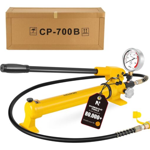 NEWTRY CP-700 Manual Hydraulic Hand Pump w/Oil Gauge Single Acting 9947psi for Separate Type Hydraulic Tool…