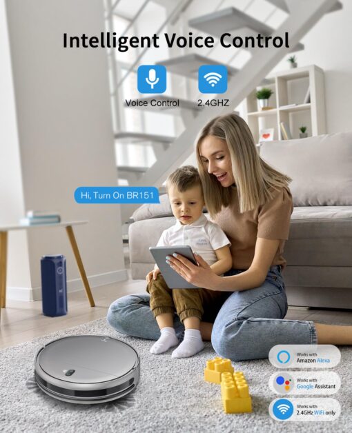 Robot Vacuum and Mop Combo, 2 in 1 Mopping Robot Vacuum Cleaner with Schedule, Wi-Fi/Voice/App, Strong Suction, Ease of Use, Self-Charging Robotic Vacuum, Slim, Ideal for Hard Floor, Pet Hair, Carpet - Image 2