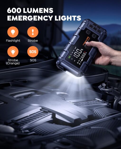 TREKURE 10-in-1 Car Battery Jump Starter with Air Compressor 6000A 160PSI 45W Charger, Jump Starter Jump Box (All Gas 12L Diesel), Car Battery Jumper Starter Portable Jumper Cables, Gloves, Lights - Image 2