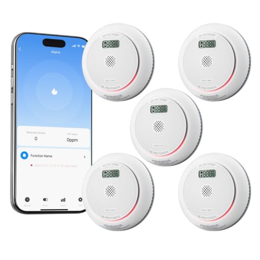 Siterlink Smart Smoke and Carbon Monoxide Detector Combo with Digital Display, 2 in 1 WiFi Fire and CO Alarm Detector, Replaceable Battery, Real-Time Notification, UL217 UL2034, 5 Pack