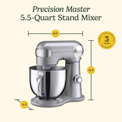 Cuisinart Stand Mixer, 12 Speeds, 5.5-Quart Mixing Bowl, Chef's Whisk, Flat Mixing Paddle, Dough Hook, and Splash Guard with Pour Spout, Silver Lining, SM-50BC, Silver Lining - Image 2