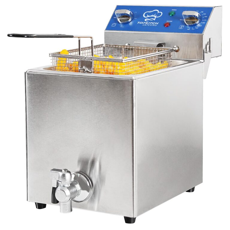 TOPKITCH 8.5Qt Electric Fryer with Oil Drain,30 Minutes Timer,Stretch forming oil tank,Lid and Solid Wire Mesh Basket,Medium Duty Commercial Electric Countertop Deep Fryers-120V,1800W