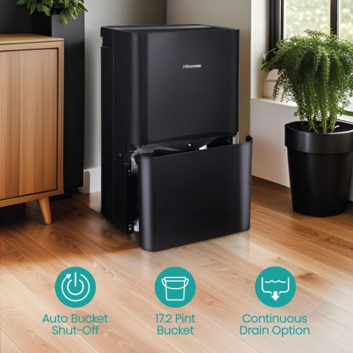 Hisense Energy Star 50-Pint Portable Dehumidifier with Built-in Pump, Auto-Shutoff and Timer, Home Dehumidifier and Moisture Absorber For Basement, Garage, Living Room - Image 4