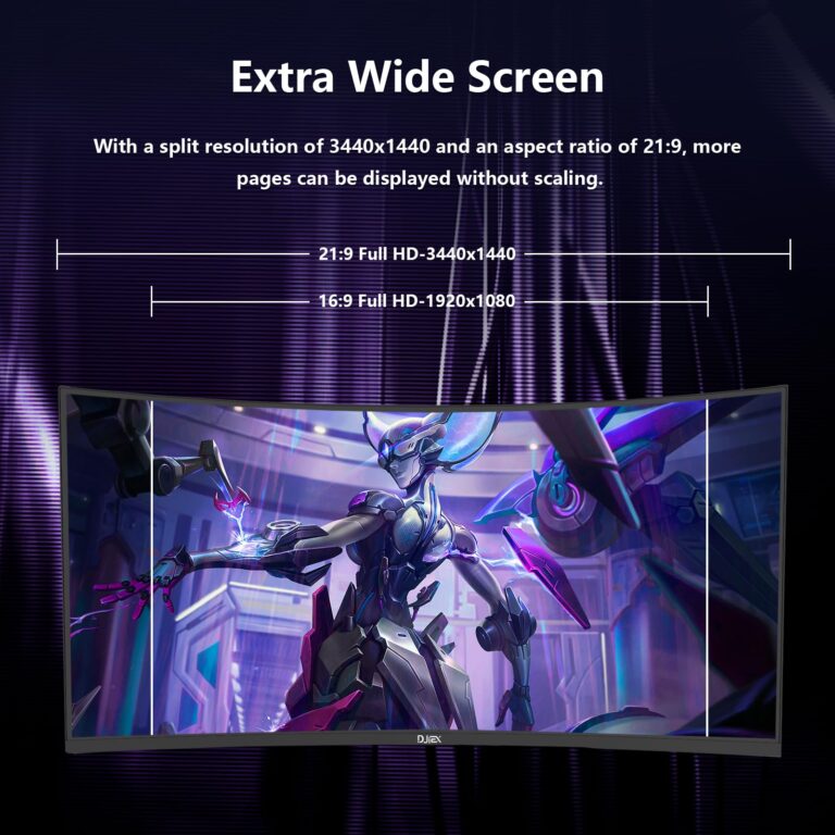 DJiEX 34 inch Curved Ultrawide Gaming Monitor 165Hz,3440x1440 21:9 UWQHD, 1ms(MPRT),1500R, PIP/PBP,HDR400, 99% sRGB,300nits, FreeSync, HDMI2.0(TMDS) x2,DP1.4 x2, Eye Care, VESA(100 * 100mm) - Image 7