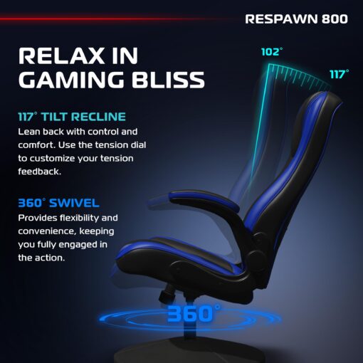 RESPAWN 800 Gaming Chair Floor, Swivel Rocker Gaming Chair, High Back Ergonomic Floor Gaming Chair for Kids and Adults, Gaming Recliner, Floor Rocker Chair with Armrests - Blue - Image 3