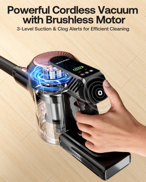 Cordless Vacuum Cleaner, 40Kpa 45Mins Vacuum Cleaners for Home, 8-in-1 Lightweight Stick Vacuum with Powerful Suction, Anti-tangle Wireless Vacuum for Carpet, Tile, Pet Hair, Hardwood Floors, Black - Image 5