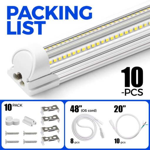 Barrina 8FT LED Shop Light, 100W 15000LM 6500K Super Bright White, Linkable T8 Shop Lighting LED V Shape Led Tube Lights, Ceiling Lights Fixtures for Garage, Workshop, ETL Listed, 10 Pack - Image 3