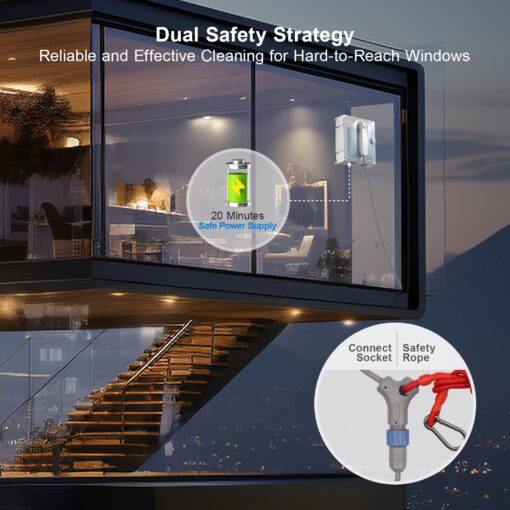 HUTT Auto Window Cleaning Robot W9 with 4 Water Spray, Upgraded 3 Pressure Compartments, 3800Pa Suction Power, Anti-Falling and Edge Detection Sensors, for High-Rise Windows, Tiles and Glass - Image 6