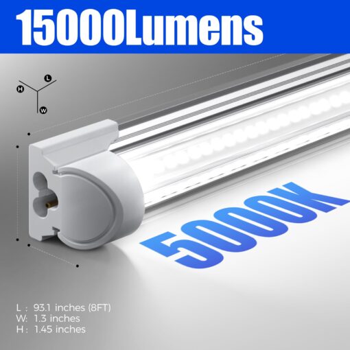 Barrina 8FT LED Shop Light, 100W 15000LM 5000K, Clear Cover Linkable LED Tube Lights, V Shape Integrated T8 Lighting, Ceiling Lights for Garage, Warehouse, Workshop, ETL Listed,10 Pack - Image 9