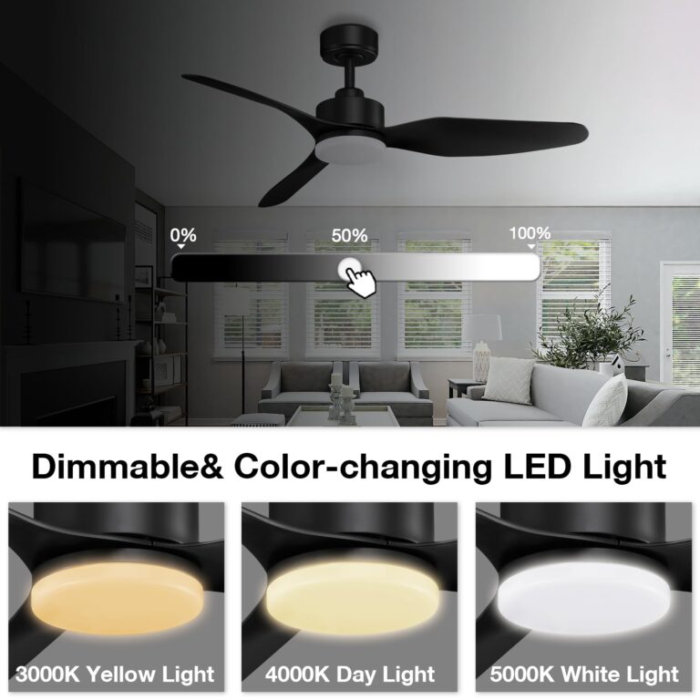 Hoenofly 48” Smart Ceiling Fans with LED Lights Remote,Quiet DC Motor,Dimmable,Outdoor Indoor Modern Ceiling Fan Controlled by WIFI Alexa App,3 Black Blades for Bedroom Living Room Patio Porch - Image 6