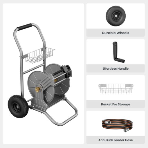 Giraffe Tools Garden Hose Reel Cart with Wheels, Heavy Duty Metal Water Hose Reel Cart, 200 ft of 1/2 Capacity, Mobile Hose Reel Cart for Outside - Image 7