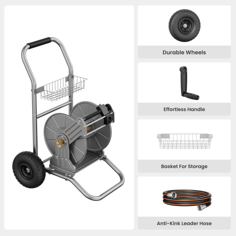 Giraffe Tools Garden Hose Reel Cart with Wheels, Heavy Duty Metal Water Hose Reel Cart, 200 ft of 1/2 Capacity, Mobile Hose Reel Cart for Outside - Image 7