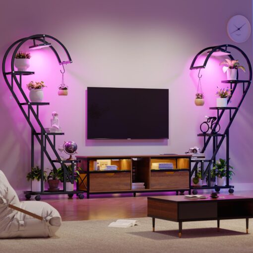 Bestier Plant Stand Indoor with Grow Lights, 5 Tiered Metal Plant Stand with Wheels, 65" Tall Plant Stands for Indoor Plants Multiple, 2 Pack Half-Heart Shape Plant Rack for Living Room Patio Balcony - Image 5