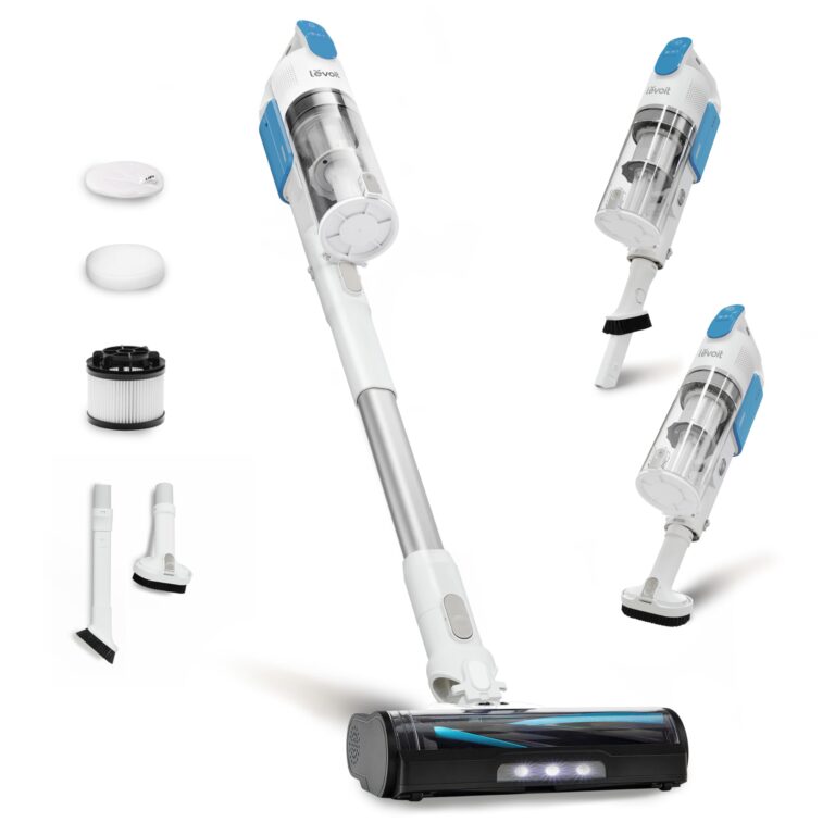 LEVOIT Cordless Vacuum Cleaner, Stick Vac with Tangle-Resistant Design, Up to 50 Minutes, Powerful Suction, Rechargeable, Lightweight, and Versatile for Carpet, Hard Floor, Pet Hair, White＆Blue