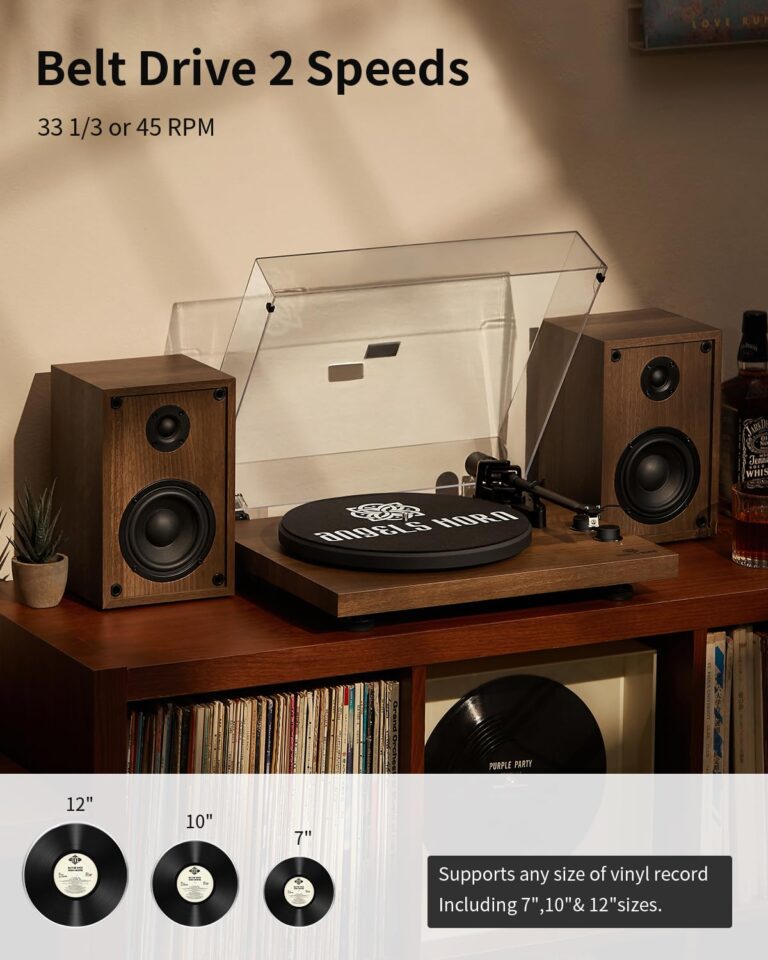 ANGELS HORN Vinyl Record Player, Hi-Fi System Bluetooth Turntable Players with Stereo Bookshelf Speakers, Built-in Phono Preamp, Belt Drive 2-Speed, Adjustable Counterweight, AT-3600L - Image 7