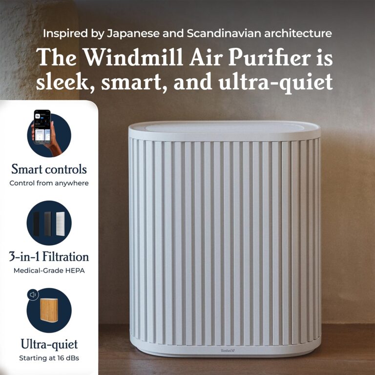 Windmill Air Purifier for Home - 3-In-1 Filtration for Smoke & More - True HEPA Filter, Activated Carbon, & Pre-Filter - Covers Up To 1950 sq ft - Ultra-Quiet - App Compatible - White - Image 6