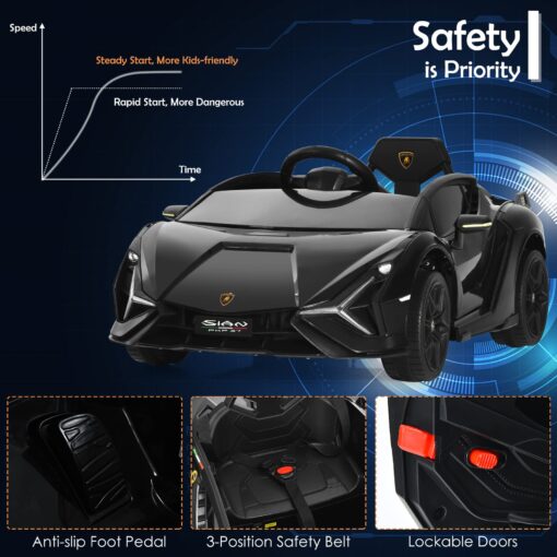 INFANS 12V Licensed Lamborghini Sian Kids Ride On Car with Parent Remote Control, Spring Suspension, MP3 Player, Electric Toy Roadster Carbon Fiber Textured for Toddler (Black) - Image 7