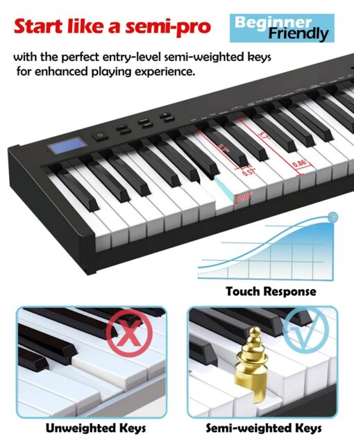 NikoMaku Piano Keyboard 88 Keys Semi-weighted Compact Portable Digital Piano Set for Beginners with Stand, Carrying Case, Sustain Pedal, Headphones, SWAN-S Black - Image 6