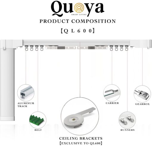Quoya QL600 Smart Electric Curtain Track, Motorized Motor, Adjustable Track Length, Compatible with Alexa, Google, Siri, Apple Watch (up to 275 inches (7 metres) (Wall Brackets NOT Included) - Image 7