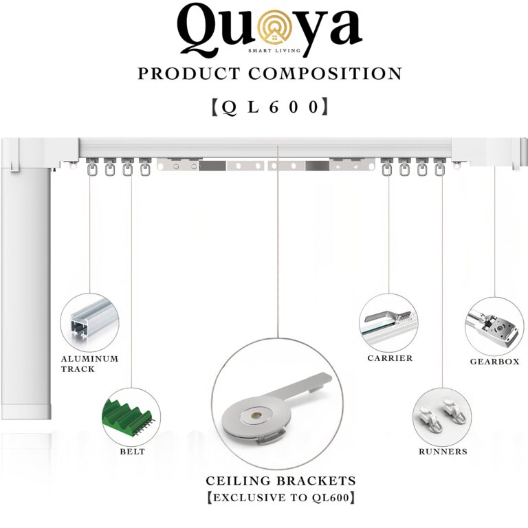 Quoya QL600 Smart Electric Curtain Track, Motorized Motor, Adjustable Track Length, Compatible with Alexa, Google, Siri, Apple Watch (up to 275 inches (7 metres) (Wall Brackets NOT Included) - Image 7