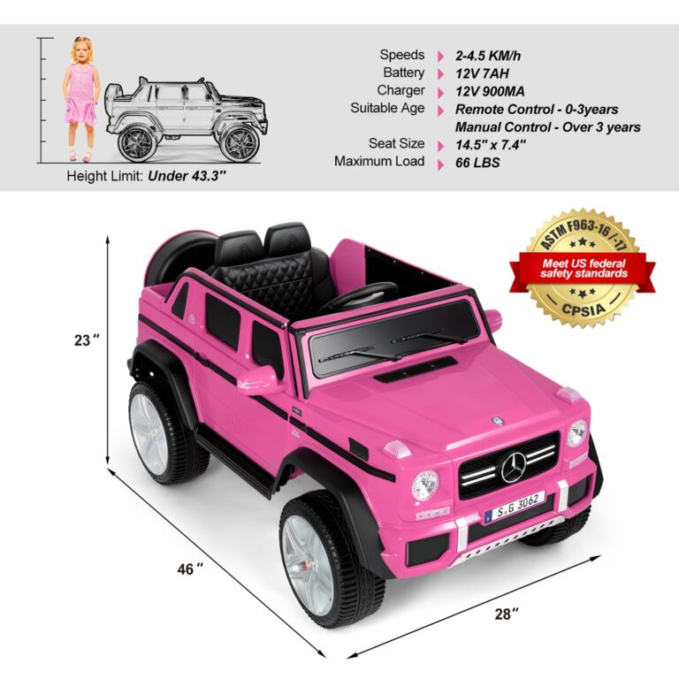 JOYLDIAS Ride On Cars, Licensed Mercedes-Benz Maybach G650S, 12V7AH Battery Powered Toy Electric Car for Kids with 2.4GHz Remote Control, 2 Motors, 3 Speeds, Lock, Music, Horn, LED Lights, Pink - Image 6