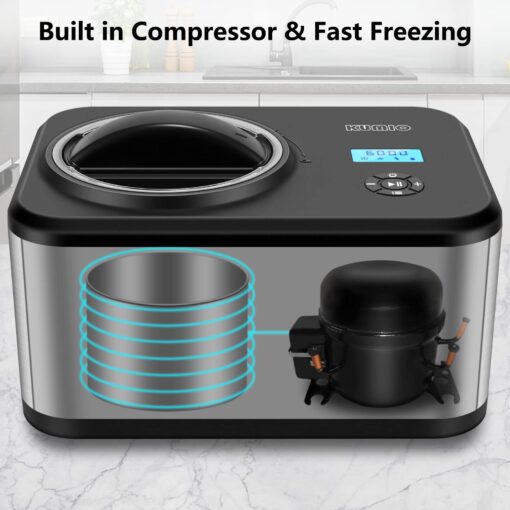 KUMIO 1.6-Quart Ice Cream Maker with Compressor, No Pre-Freezing, 4 Modes Ice Cream Maker Machine with LCD Display, Timer, Automatic Gelato & Yogurt Machine, Stainless Steel - Image 9