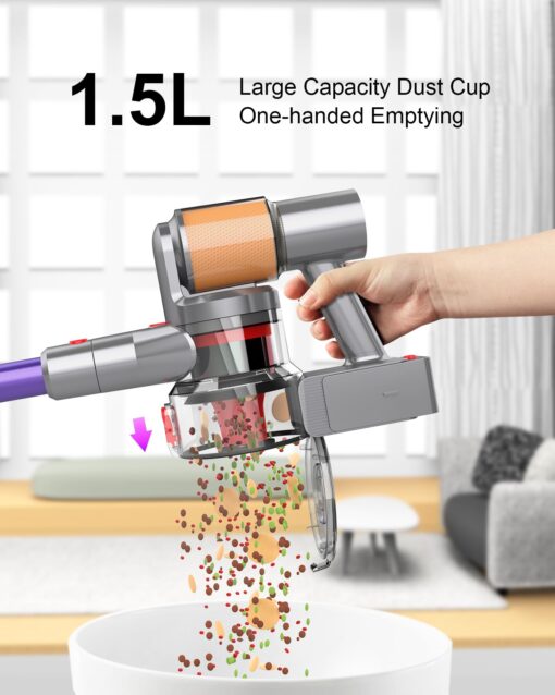 Snowkuna Cordless Vacuum Cleaner, 2 Batteries 120 Mins Runtime, 550W 45KPA Stick Vacuum with Self-Standing, Tangle-Free Brush, LED Display, Vacuum Cleaner for Home Hardwood Floor, Carpet, Pet Hair - Image 3