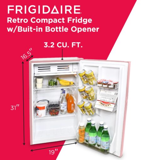 Frigidaire EFR376 Retro Bar Fridge Refrigerator with Side Bottle Opener, 3.2 cu. Ft, Pink/Coral - Image 8