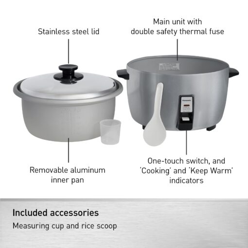 Panasonic Commercial Rice Cooker, Large Capacity 46-Cup (Cooked), 23-Cup (Uncooked) with One-Touch Operation and 8-Hour Keep Warm - SR-42HZP - Silver - Image 3
