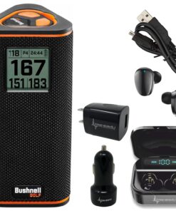 Wearable4U - Bushnell Wingman View Golf GPS Bluetooth Speaker with Ultimate Black Earbuds and Wall and Car Chargers Bundle