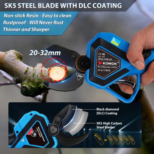 KOMOK Electric Pruning Shears, Professional Cordless Electric Pruner, Battery Powered Tree Branch Cutter with 2pcs 2Ah Battery, 1.26 Inch Cutting Diameter, up to 10 Working Hours - Image 7