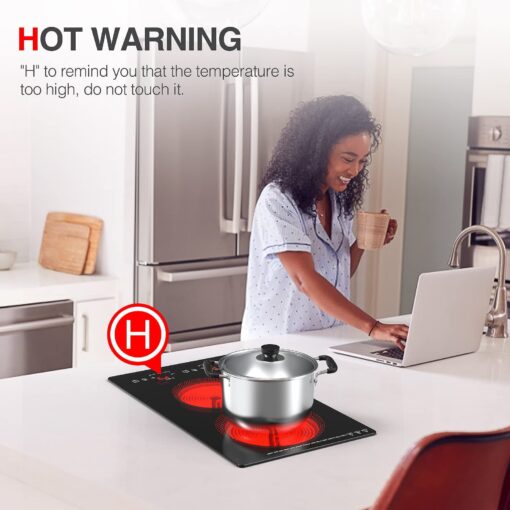 Electric Cooktop 2 Burners 2100W, 110v Electric Stove Top 12 inch, Independent Control 20 Temperature Ranges 9 Power Levels Induction Cooktop, All Kinds of Cookwares - Image 3
