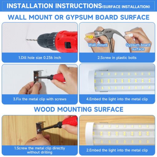Phiwicsh 8FT LED Shop Light, U Shape 125W Integrated LED Tube Light, 6500K Clear White, 20000LM Super Bright LED Lighting, Flush Mount/Hanging Linkable LED Ceiling Lights for Garage, Plug&Play,6 Pack - Image 4