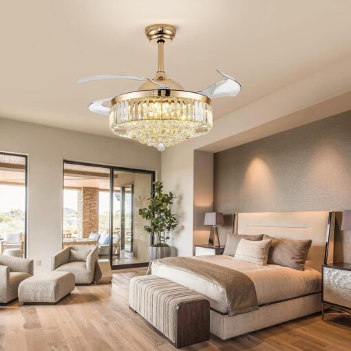 42'' Fandelier Ceiling Fans with Light, Chandelier Ceiling Fan, Retractable Crystal Ceiling Fan for Bedroom, Living Room, 3 Color Change, LED Dimmable, 6 Speeds, Reversible DC Motor-Gold - Image 7