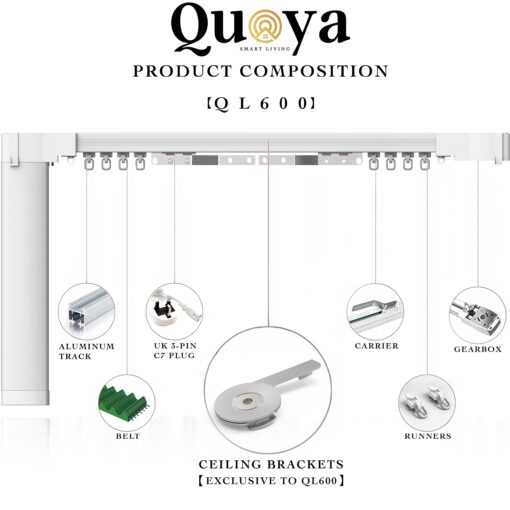 QUOYA QL600 Smart Electric Curtain Track, Motorized motor, Adjustable track length, compatible with Alexa, google, Siri, Apple Watch (QL600, up to 118 inches (3m), Wall brackets NOT included) - Image 7