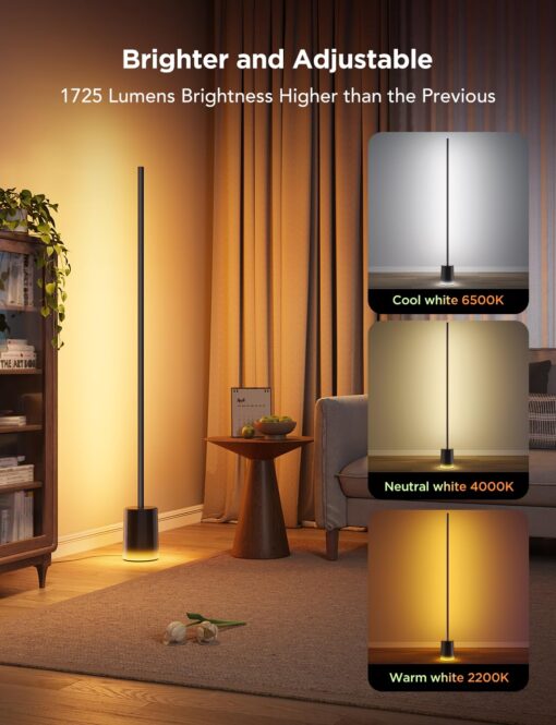 Govee Floor Lamp 2 with Matter, RGBIC, Warm Cool White LED, Alexa Compatible, 1725lm, Music Sync, Scene Modes, Smart Floor Lamp for Living Room, Bedroom, Black(1 Pack) - Image 6