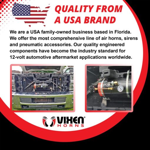 Vixen Horns Train Horn Kit for Trucks/Car/Semi. Complete Onboard System- 150psi Air Compressor, 1 Gallon Tank, 4 Trumpets. Super Loud dB. Fits Vehicles like Pickup/Jeep/RV/SUV 12v VXO8210/4124B - Image 2