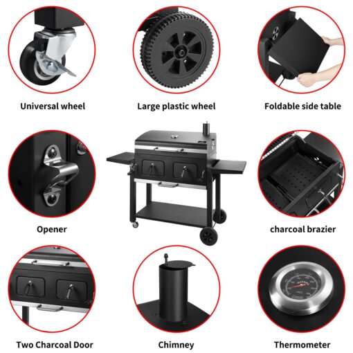 Charcoal Grill Outdoor BBQ Grill, Extra Large Cooking Area 794 Square Inches with Two Individual & Adjustable Charcoal Tray, Foldable Side Tables for Outdoor Cooking Backyard Camping Picnics By DNKMOR - Image 7