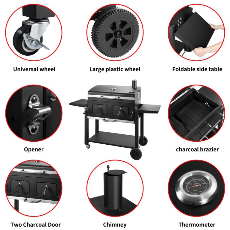 Charcoal Grill Outdoor BBQ Grill, Extra Large Cooking Area 794 Square Inches with Two Individual & Adjustable Charcoal Tray, Foldable Side Tables for Outdoor Cooking Backyard Camping Picnics By DNKMOR - Image 7