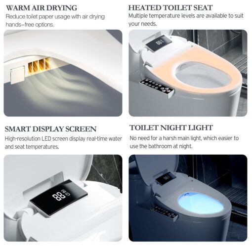 XCQQ Bidet Toilet Seat Round, Unlimited Warm Water, Heated Toilet Seat, Warm Air Dryer, Rear and Feminine Washing, Soft Closed Toilet Lid, Night Light, Smart Toilet Seat with Bidet Requires Outlet - Image 6