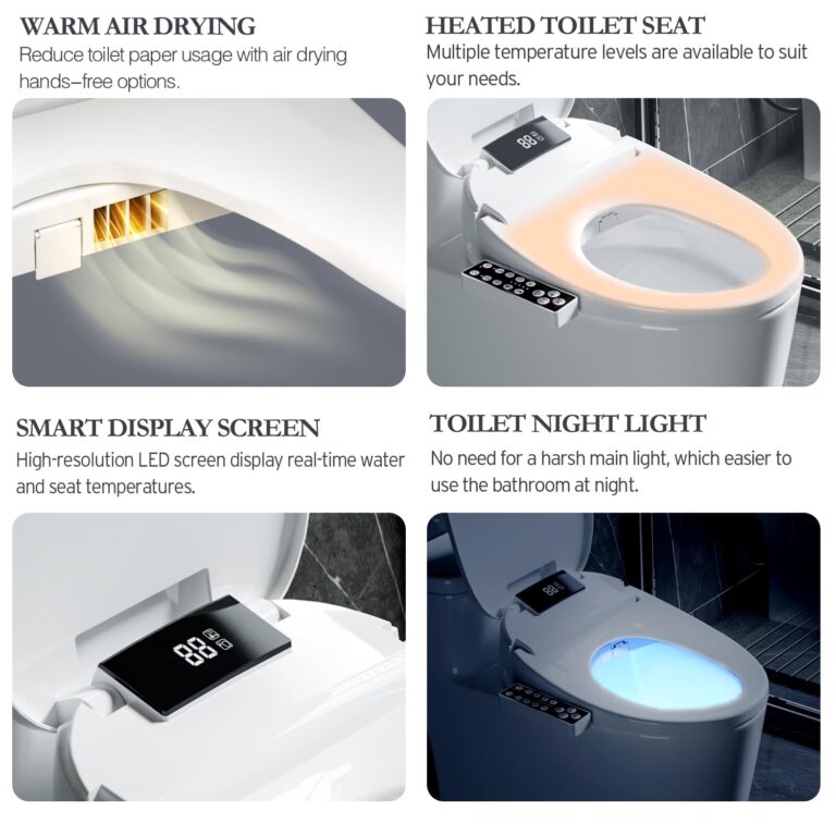 XCQQ Bidet Toilet Seat Round, Unlimited Warm Water, Heated Toilet Seat, Warm Air Dryer, Rear and Feminine Washing, Soft Closed Toilet Lid, Night Light, Smart Toilet Seat with Bidet Requires Outlet - Image 6