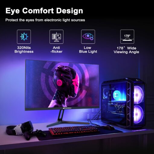 SANSUI 27 Inch WQHD 2560 x 1440 IPS Gaming Monitor, 180Hz 1ms Computer Monitor, DP 1.2 x2 | HDMI 2.0 x2 | VESA Mount, 120% sRGB HDR Eye Care Metal Stand (ES-G27F2Q, DP Cable Included) - Image 3