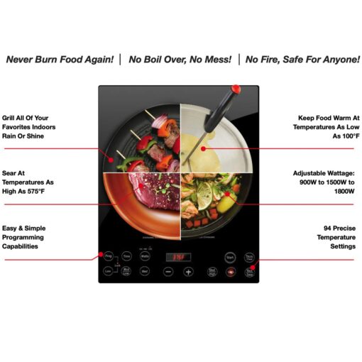 Nuwave Pro Chef Induction Cooktop, NSF-Certified, Commercial-Grade, Portable, Powerful 1800W, Large 8” Heating Coil, 94 Temp Settings 100°F - 575°F in 5°F, Shatter-Proof Ceramic Glass Surface - Image 8