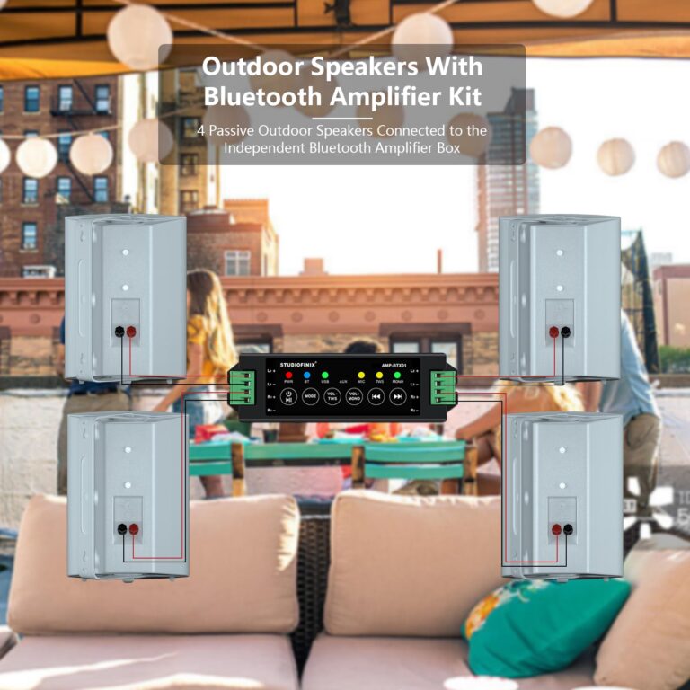 STUDIOFINIX 800W 6.5 Inch Bluetooth Outdoor Speakers Waterproof Wired with Multifunctional Amplifier Wall Mount Weatherproof Loudspeaker System for Patio Garden Poolside Home(4 Speakers,White) - Image 6