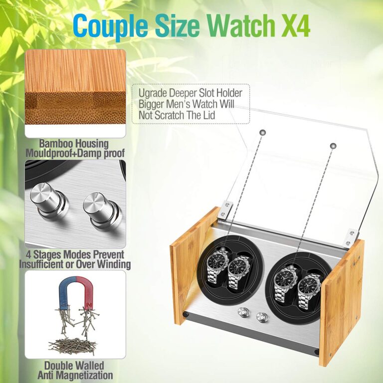 Watch Winder for 4 Automatic Watches - Bamboo Watches Winder Box with Quiet Motor 4 Rotation Mode Setting by Watch Winder Smith - Image 3