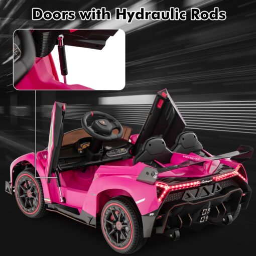 INFANS 2 Seater Kids Ride on Car, 12V 4WD Licensed Lamborghini Veneno Powered Electric Vehicle with Hydraulic Doors, Rocking Mode, Adjustable Speeds, Remote Control, MP3, Headlight (Coral) - Image 5