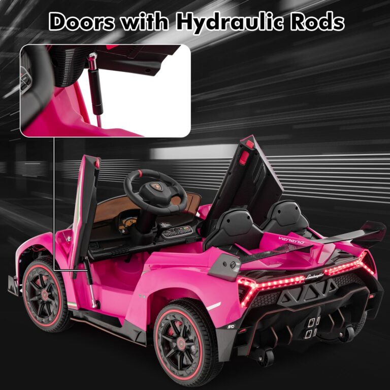 INFANS 2 Seater Kids Ride on Car, 12V 4WD Licensed Lamborghini Veneno Powered Electric Vehicle with Hydraulic Doors, Rocking Mode, Adjustable Speeds, Remote Control, MP3, Headlight (Coral) - Image 5